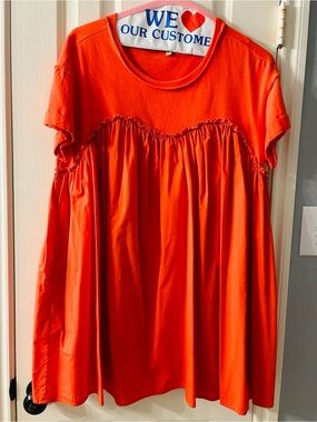 Woman Orange Ruffle Empire-Waist Top